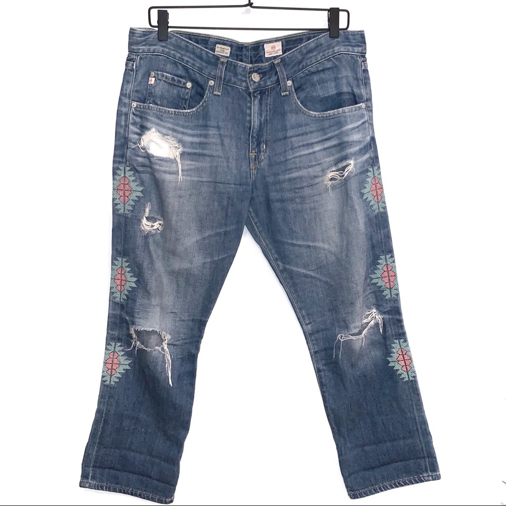AG | Aztec Print Embroidered Boyfriend Croo Jeans